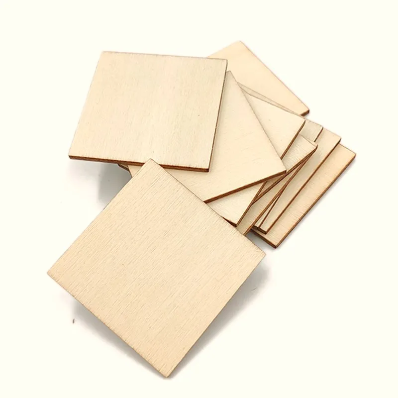 10-60mm Square Wood Cutouts for Wooden Coasters Unfinished Wood Slices Blank Wooden Squares for Photo Props and Decorations