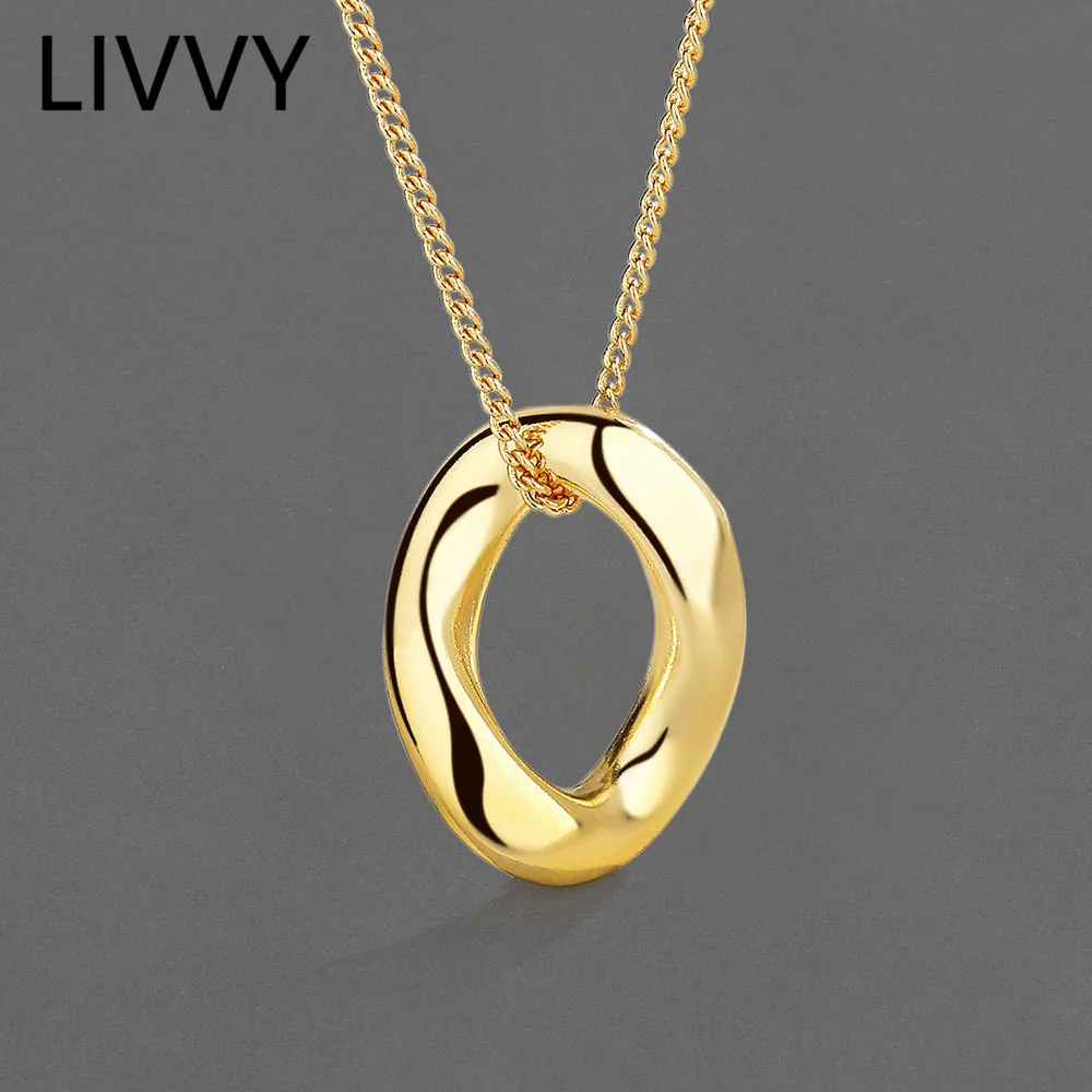 LIVVY Silver Color Simple Irregular Twist Hollow Out Oval Pendant Necklace Women\'s Fashion New Jewelry High Quality