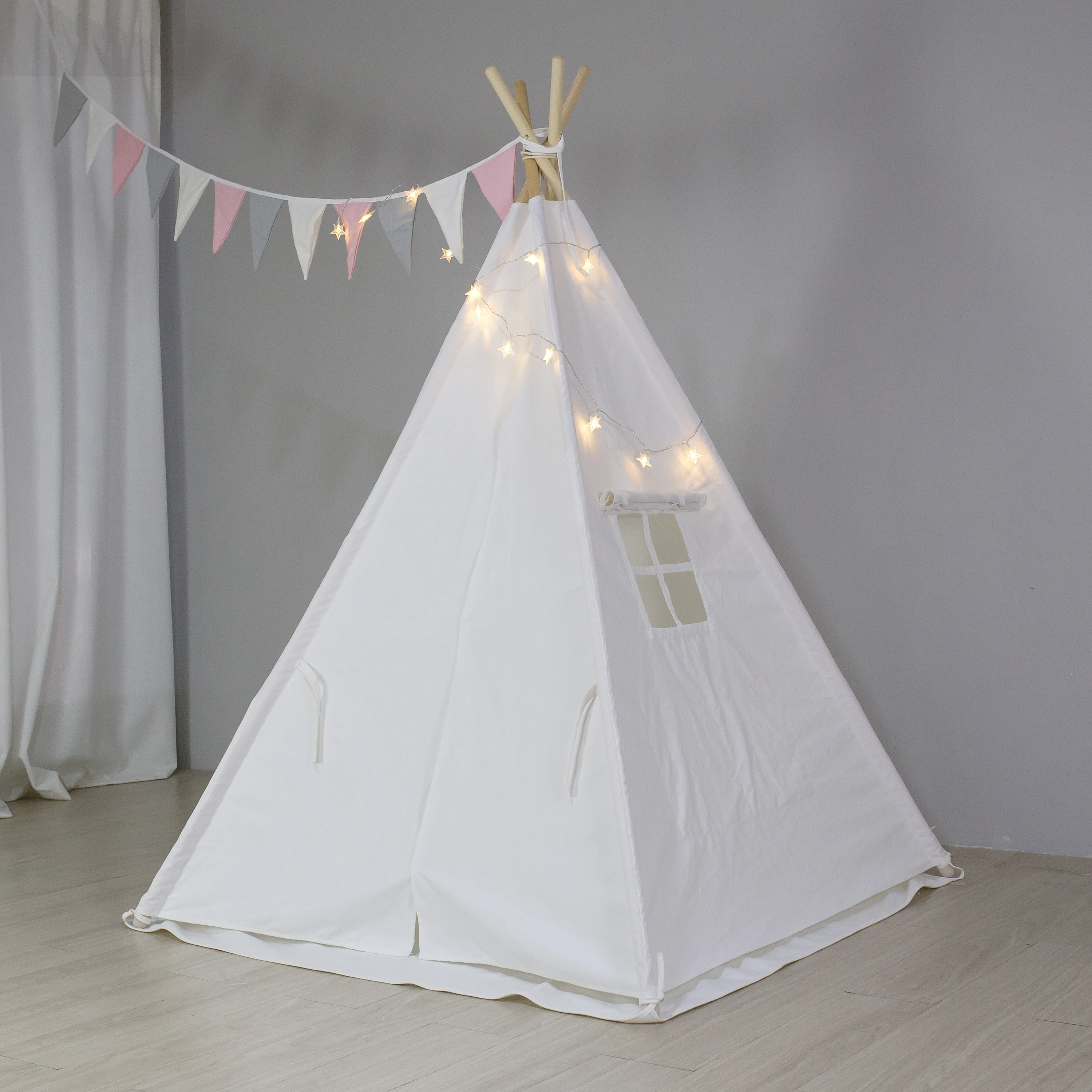 Indian cotton canvas kids play teepee tent camping 4 poles wood rods cloth indoor outdoor