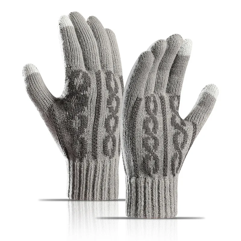 

New Winter Man Keep Warm Touch Screen Plus Cashmere Thicken Knitted Wool Jacquard Mittens Gloves Outdoor Cycling Windproof