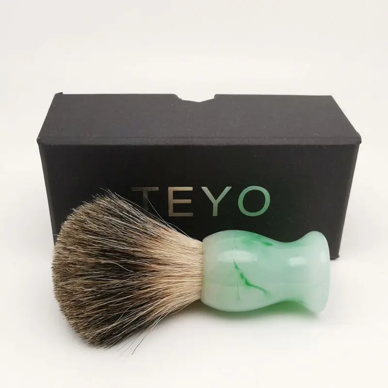 TEYO Emerald Green Pattern Resin Handle Shaving Brush of Pure Badger Hair with Gift Box for Safety Razor