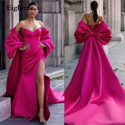 Eightree Fuchsia Terug Boog Trein Lange Avondjurken Mermaid Side Slit Sweetheart Night Prom Dress Formele Partij Jassen Vestidos