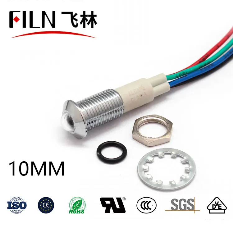 FILN Metal three-color 12v 10mm  high quality led alarm device signal light pilot lamp indicator light with wire