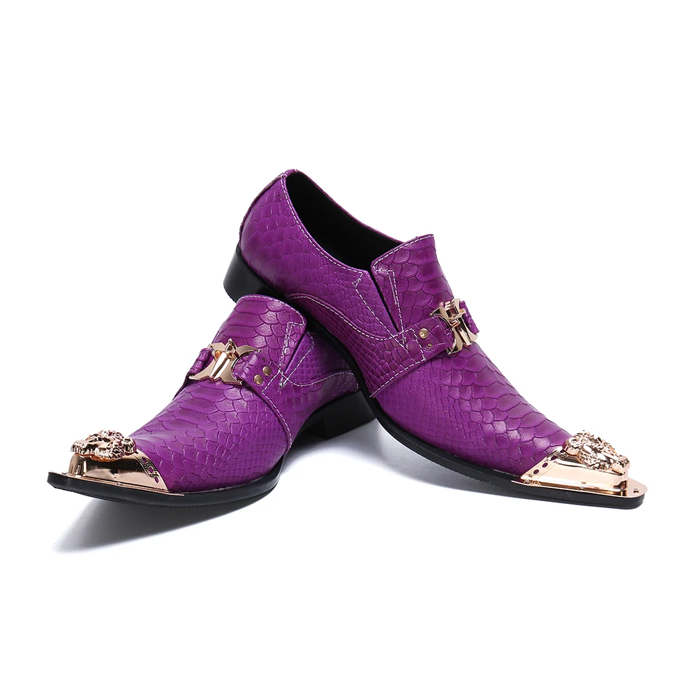 Purple Snake Men Flats Luxury Pointed Toe Slip on Man Alligator Party Loafers Plus Size Handmade Men's Runway Wedding Shoes