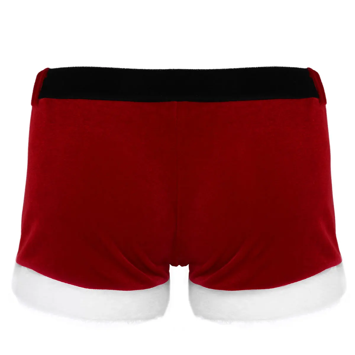 Mens Red Velvet Santa Shorts Christmas Costume Holiday Fancy Cosplay Costume Boxer Shorts Xmas Santa Clause Underwear Panties