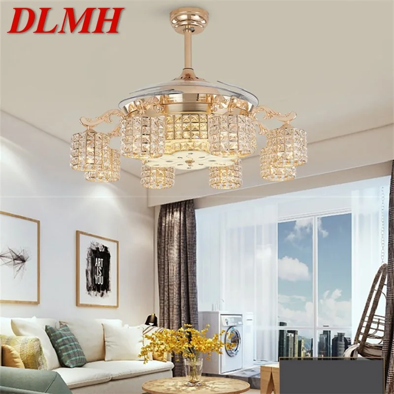 

DLMH New Ceiling Fan Light Invisible Crystal With Remote Control Modern Luxury Gold Lamp For Home