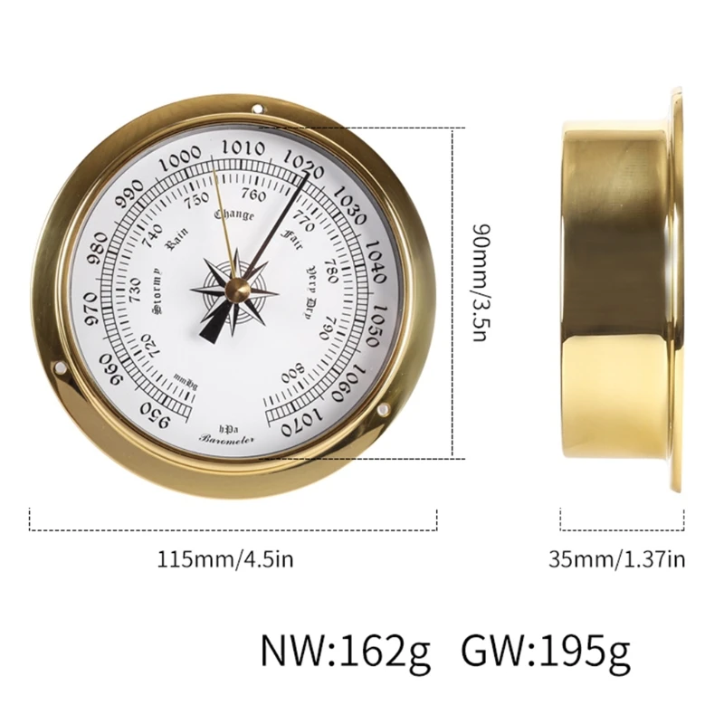 115mm Wall Mounted Thermometer Hygrometer Barometer Watch Tidal Clock Weather Station Copper Shell Indoor Outdoor High quality