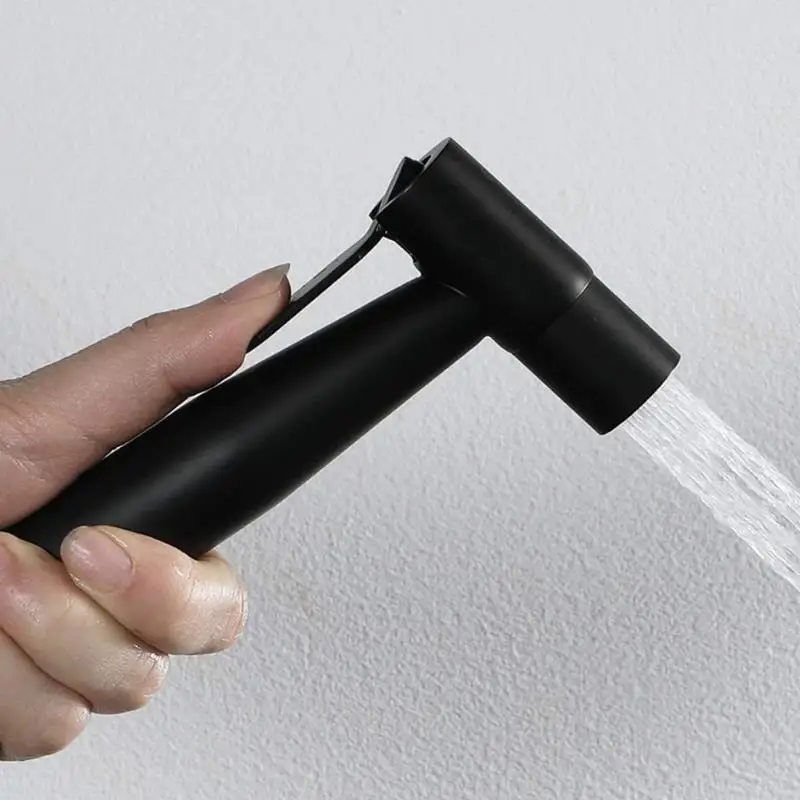 KKTNSG-Juego de rociador de bidé de mano, grifo Shattaf de lavado Anal, Compatible con ducha de agua caliente de acero inoxidable, asiento de inodoro, color negro