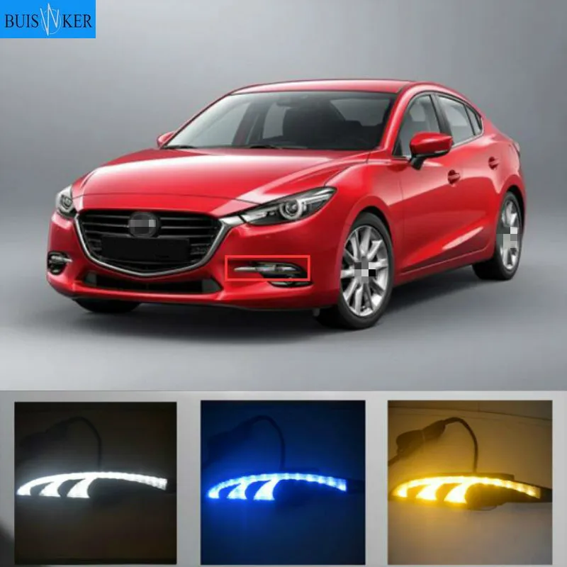 

2pcs DRL for Mazda 3 axela 2017 2018 12V LED car DRL Driving daytime running lights fog lamp with turn Signal style Relay