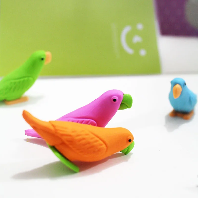 20 PCs Creative Creative Candy Color Cartoon Eraser Cute Parrot Rubber Erasers Children Kids Prizes Gift School Stationery