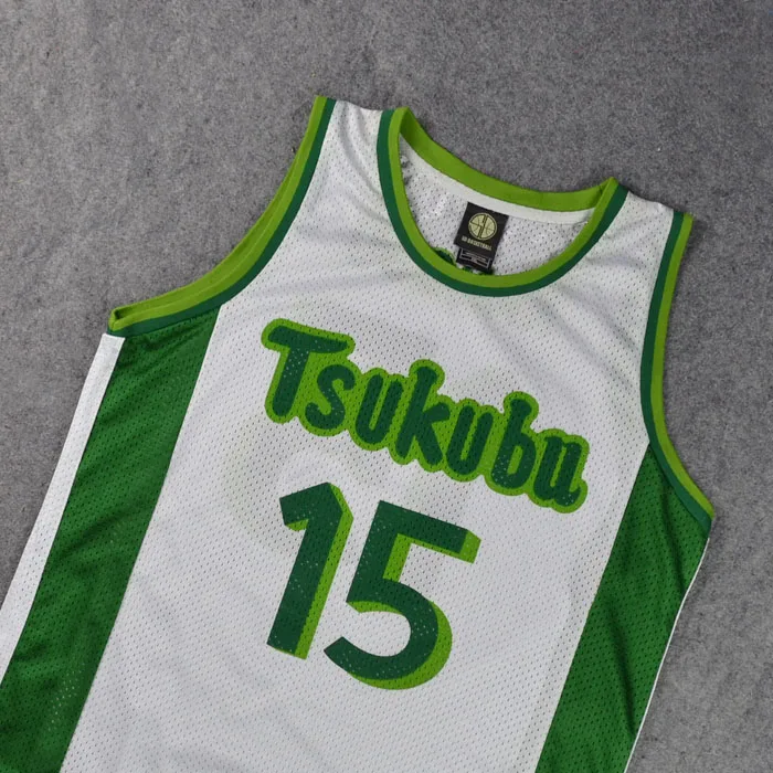 Anime cosplay traje tsukubu high school equipe de basquete no.15 camisa topos esportes vestir uniforme