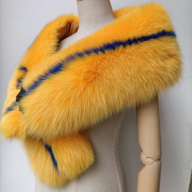 Real Fox Fur Shawl Fashion Warm Fluffy Winter Genuine Fox Fur Scarf  Big Size Fashion Genuine Fur Cap Shoulder Warmer Female