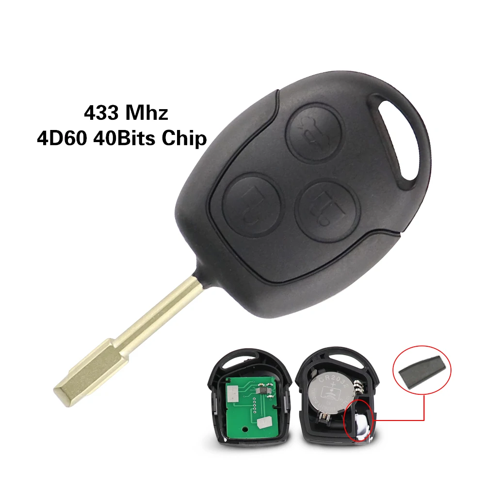 YIQIXIN 3 Button Remote Car Key For Ford Fusion Galaxy Focus 2 Fiesta Transit Mondeo C-Max S-Max 2001-2008 433MHz 4D60/4D63 Chip