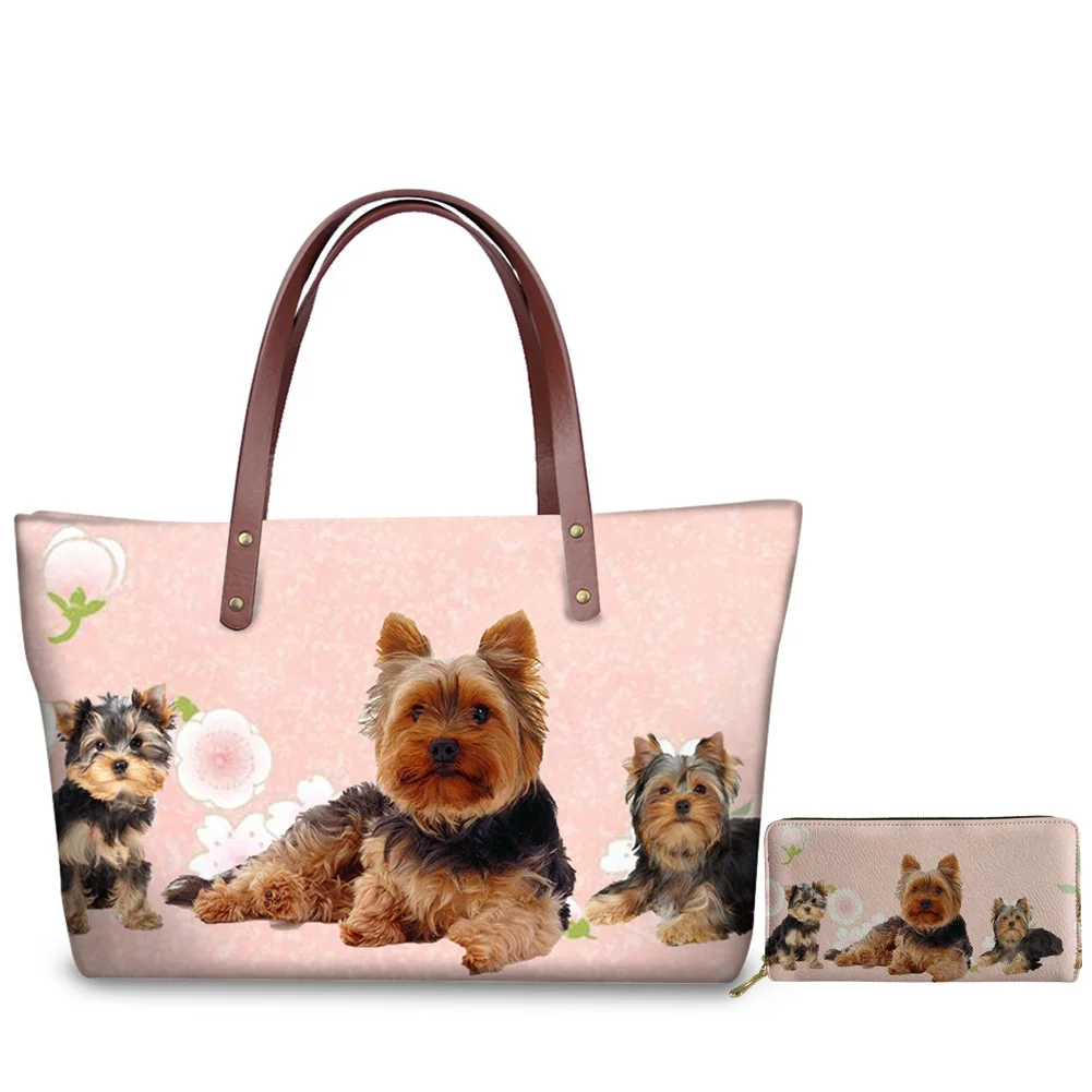 

2Pcs Cute Yorkie Dog Handbag and Purse For Women Lovely Animal Design Ladies Totes Messenger Bag Crossbody Leather Long Wallet