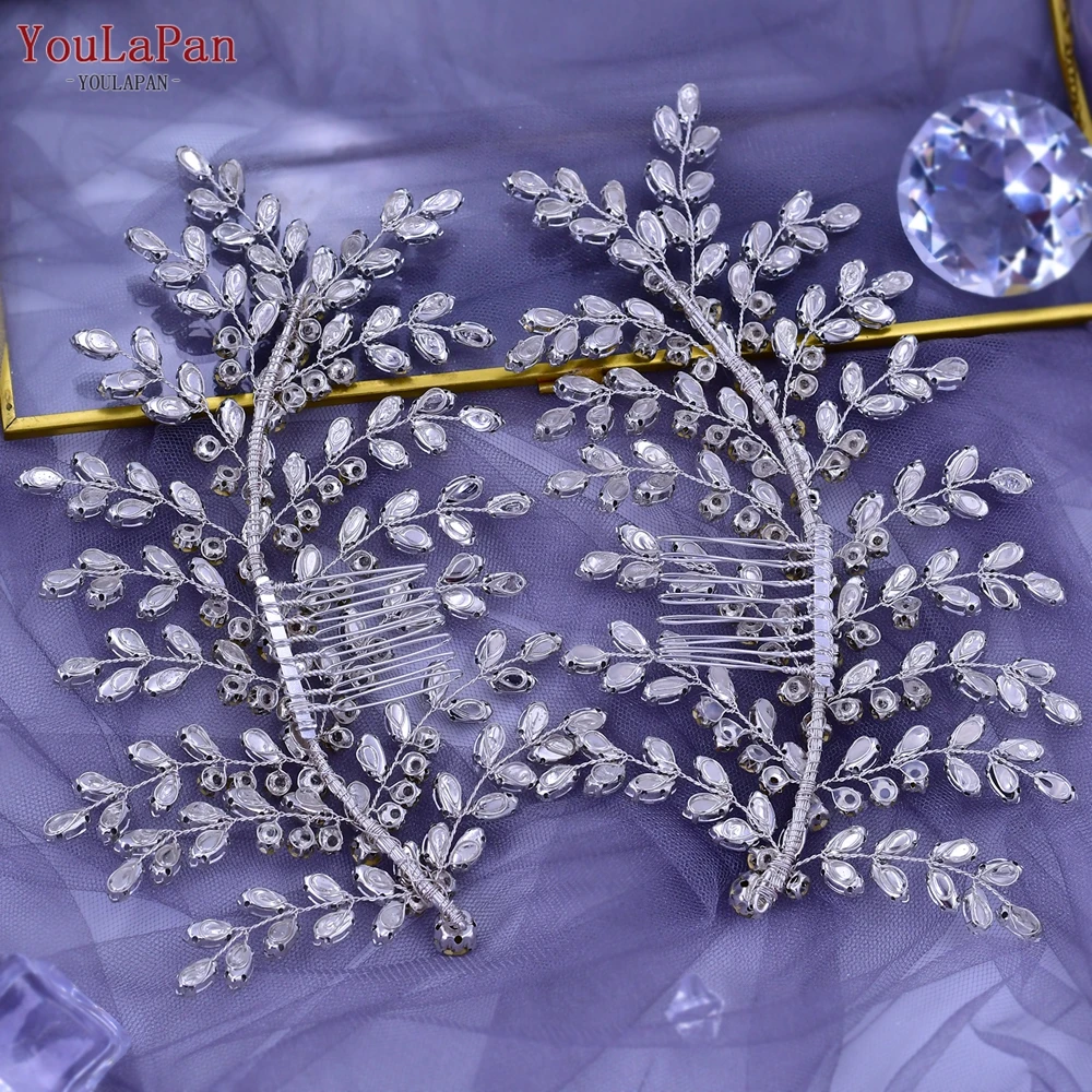 TOPQUEEN-peine con diamantes de imitación para mujer, tocado nupcial, accesorios para el cabello de boda, pinzas para el cabello de lujo, HP432