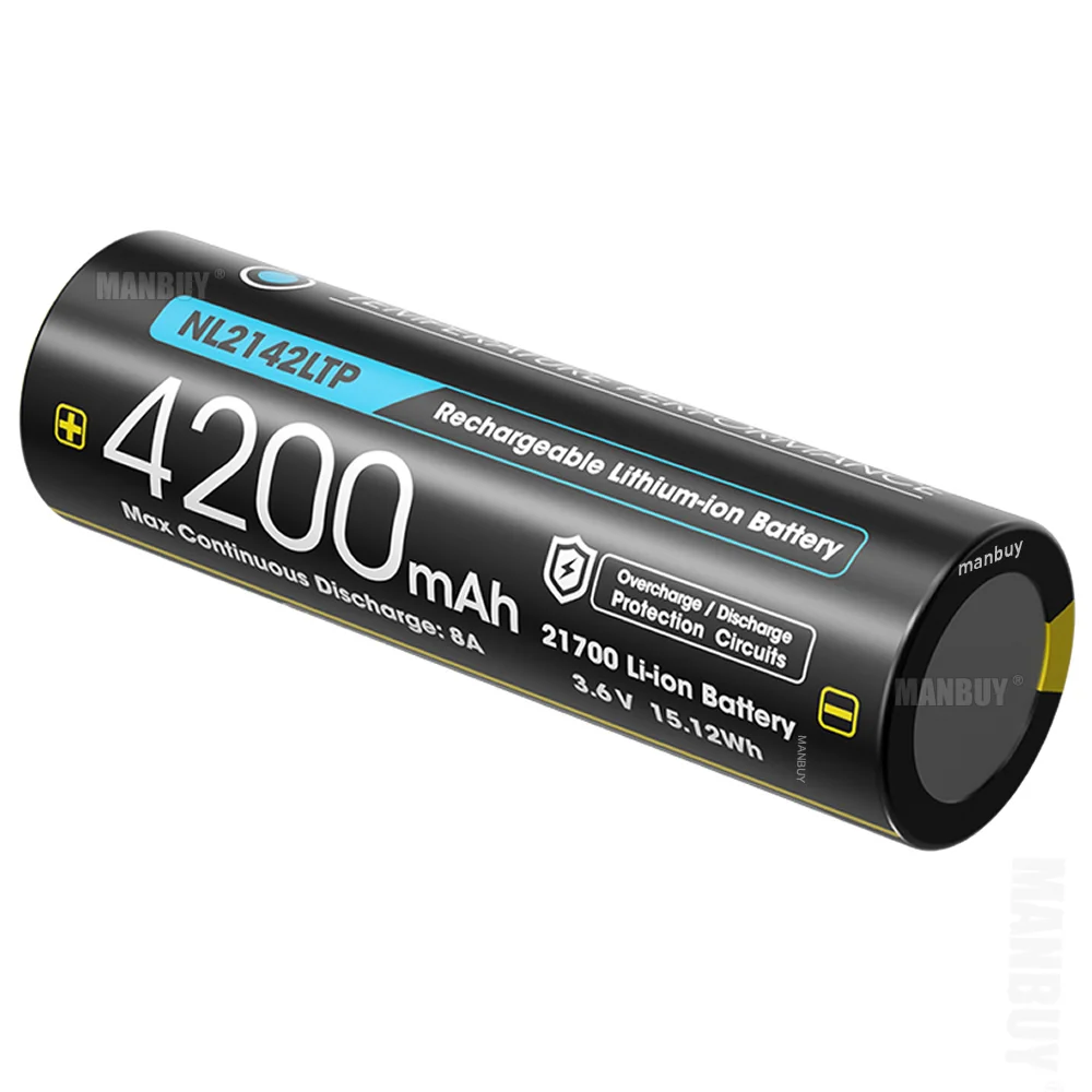 Original Nitecore NL2142LTP 21700 4200mAh 3.6v Li-ion Rechargeable Battery -40C Low Temperature Resistant 1PC + Gift Flashlight