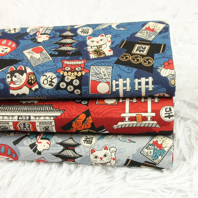 Half Yard Thicken Cotton Fabric Soft Breeze Fortune Cat Print Handmade DIY Bag Pillow Sewing Tissu 100% Cotton CR-744