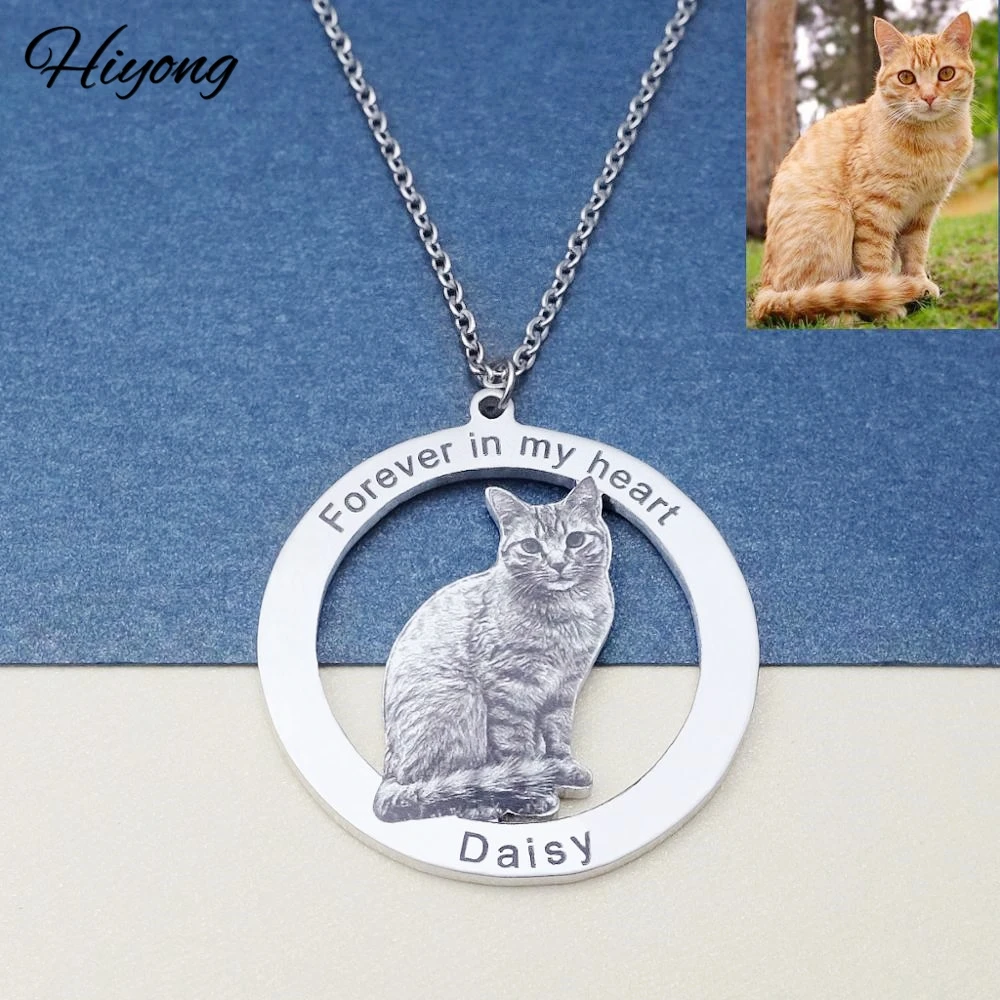 

Hiyong Personalized Pet Picture Necklaces Custom Pets Photo Pendants Necklace Dog Cat Pet Chain Choker Memorial Jewelry Dog Gift