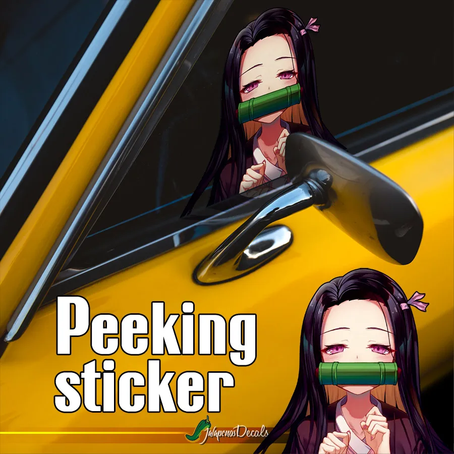 Three Ratels E507 Peeking Nezuko Kamado v1 Demon Bamboo Gag Cute Otaku Waifu Anime Manga Girl Car Vinyl Sticker Decal