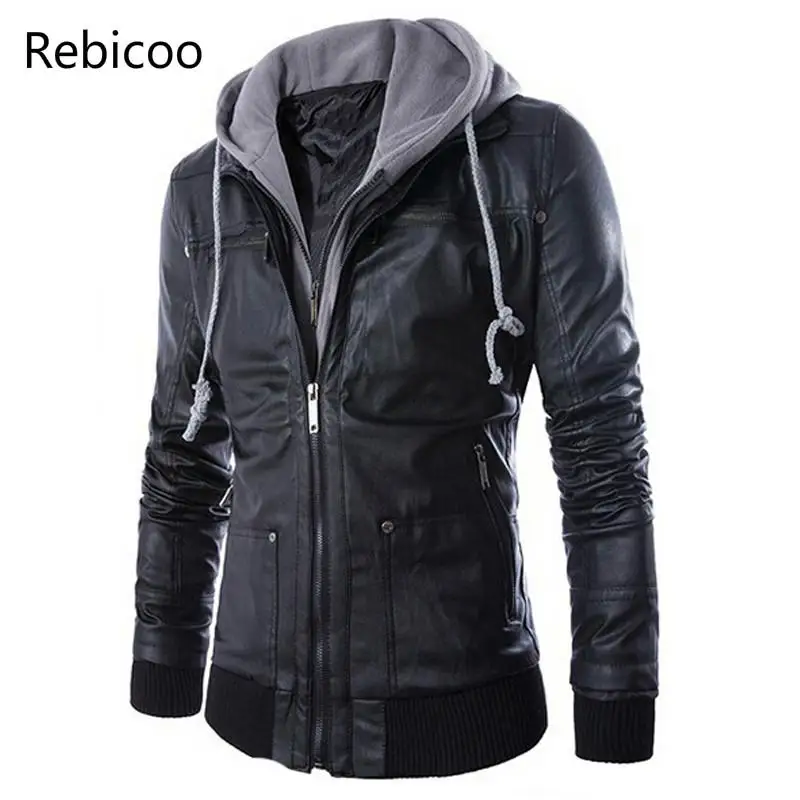 

New brand men leather jacket mens hooded leather jacket with fur hood leather jacket zipper design Motorcycle Leisure coat