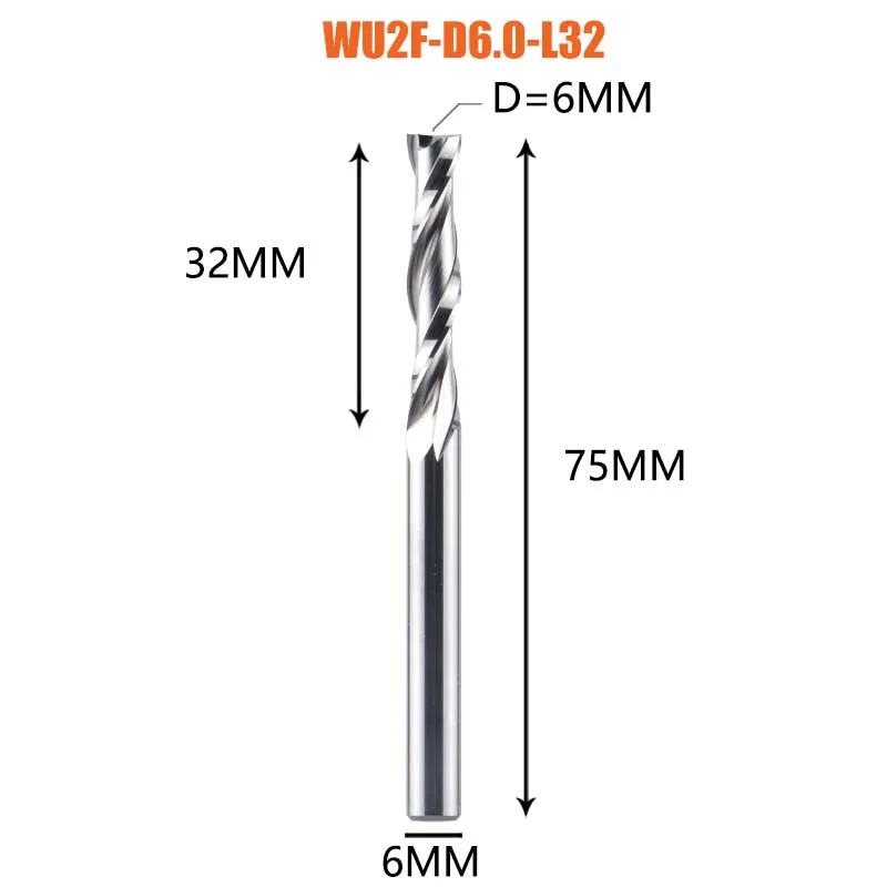 Dreanique 1 st WU2F UP cut Vhm Frees 3.175 4 6 8mm 2 Fluit Spiraal Router Bit Carbide frees Hout MDF