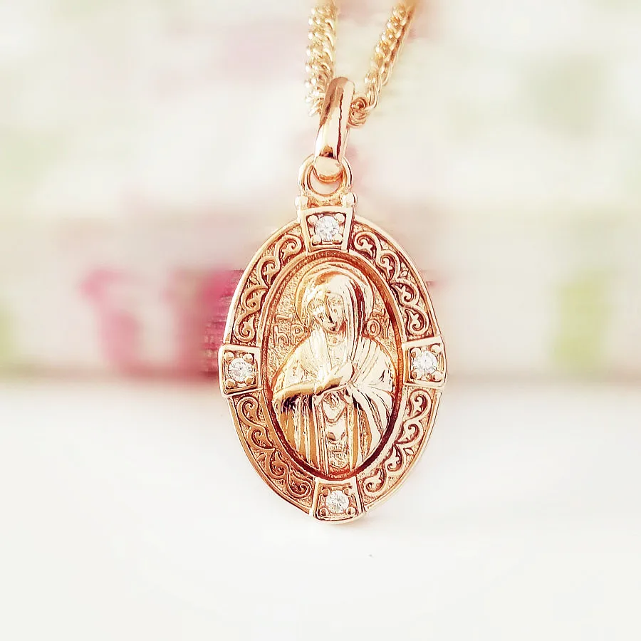 New Fashion Religion Christian Women Pendant Trendy 585 Gold Color Blessed Virgin Mary Pendant Necklace