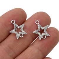 5Pcs Silver Plated Crystal Star Charm Connector for Jewelry Making Bracelet Accessories Necklace Handmade DIY 15mm
