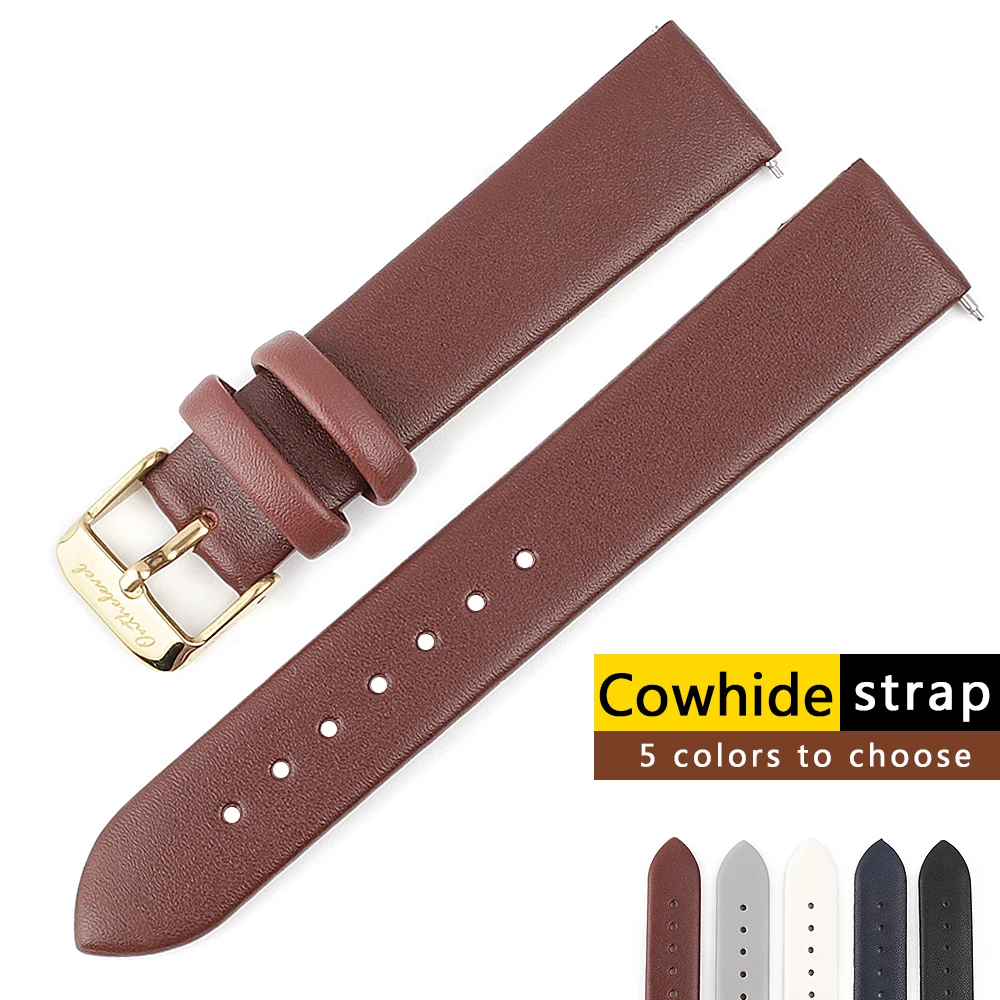 Genuine Leather Women Watchband 12mm 14mm 16mm 18mm 20mm Quick Release Cowhide Strap Watch Band Belts Replacement Gold Buckle