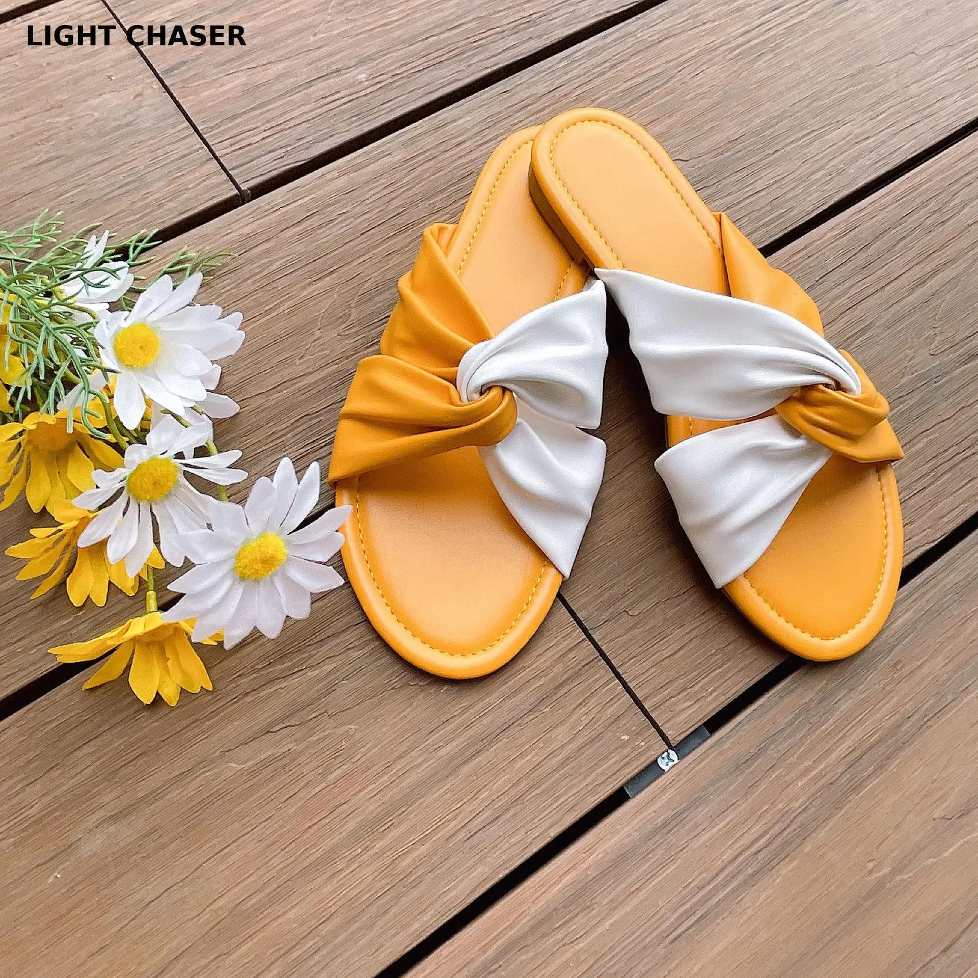 Summer Women's Slippers New Beach Slippers Flat Large Size Women's Sandals Stitching Cross Sandals And Slippers Women Slippers