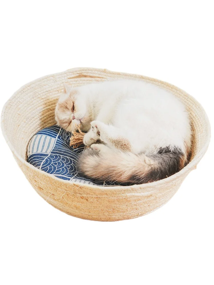 CX Rattan Cat Nest Summer Four Seasons Universal Cat Scratch Board Toy Closed