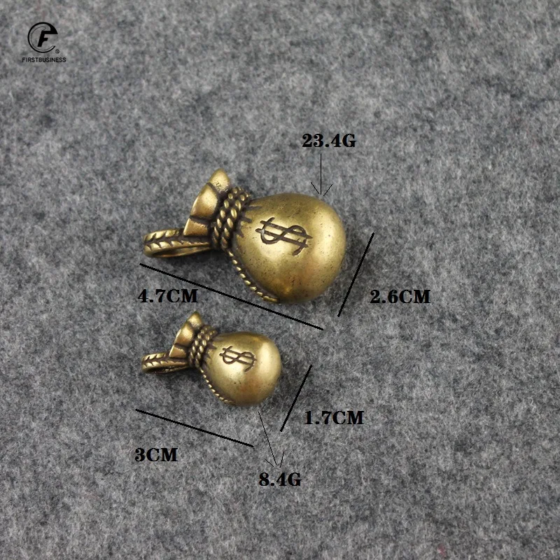 Vintage Copper Lucky Dollars Money Bag Figurines Ornaments Desk Decorations Handmade Brass Car Key Ring Pendant Home Decor Craft