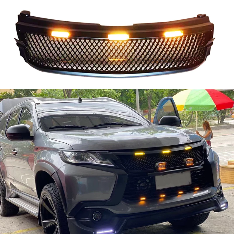 New Front Racing Grill Grille Bumper Mask Cover For Mitsubishi Pajero Sport 2016 2017 2018 2019 2020 Race Grille Modified Parts