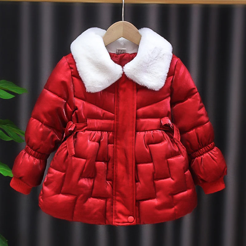 Girls Jacket Winter 2021 Children's Fashion Fur Collar Baby Red Winter Coats Children Down Cotton Jacket Thicker Jacket