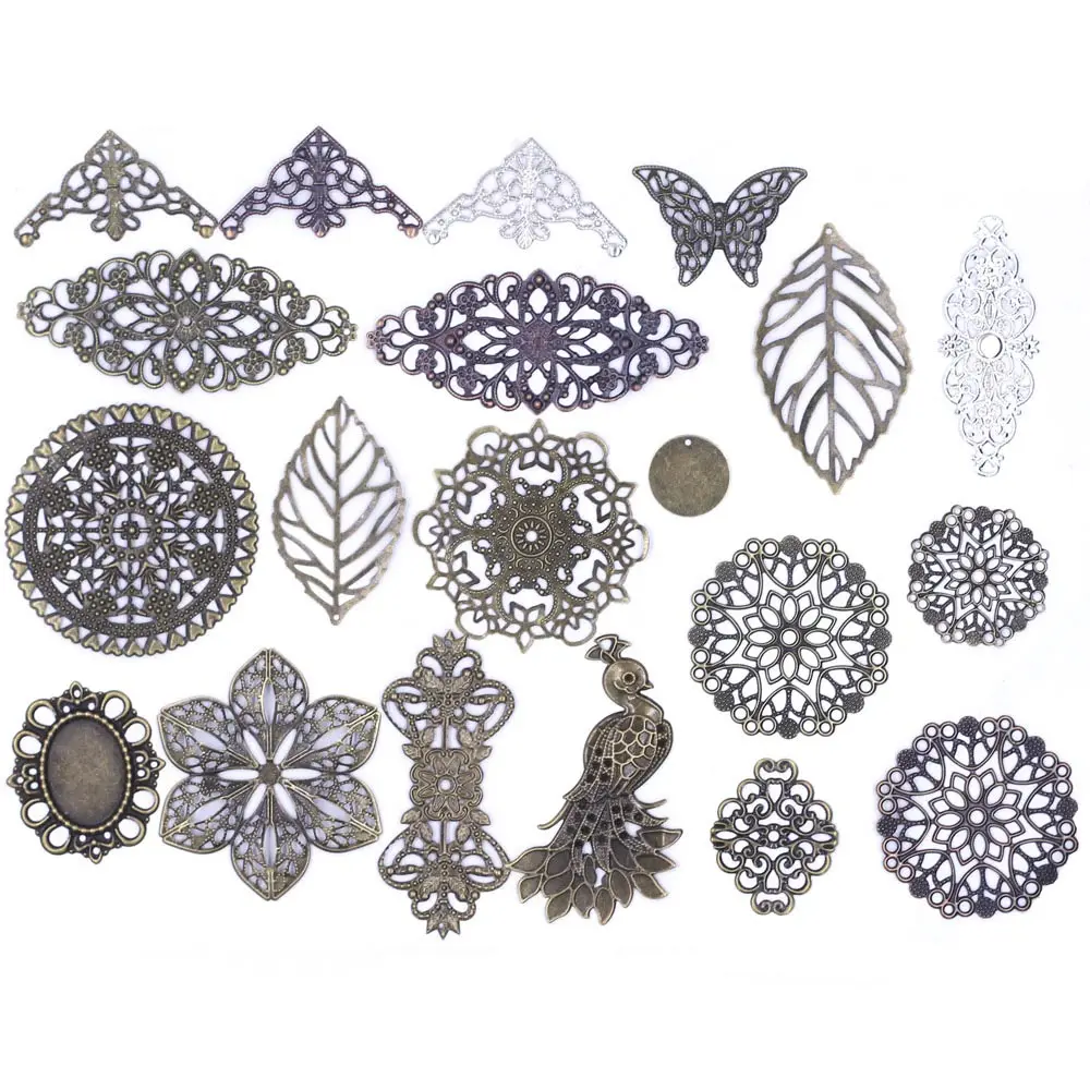 Ozdoby z metalu w kształcie motyli, kwiatów i filigranu, łączniki, zawieszki do rękodzieła DIY, dekoracje do scrapbookingu, akcesoria jubilerskie.