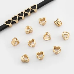 10PCS Hollow Heart Shape Beads Slider Spacer Metal Spacers Charms for Leather Cord Jewelry Making DIY Bracelet Craft Accessories