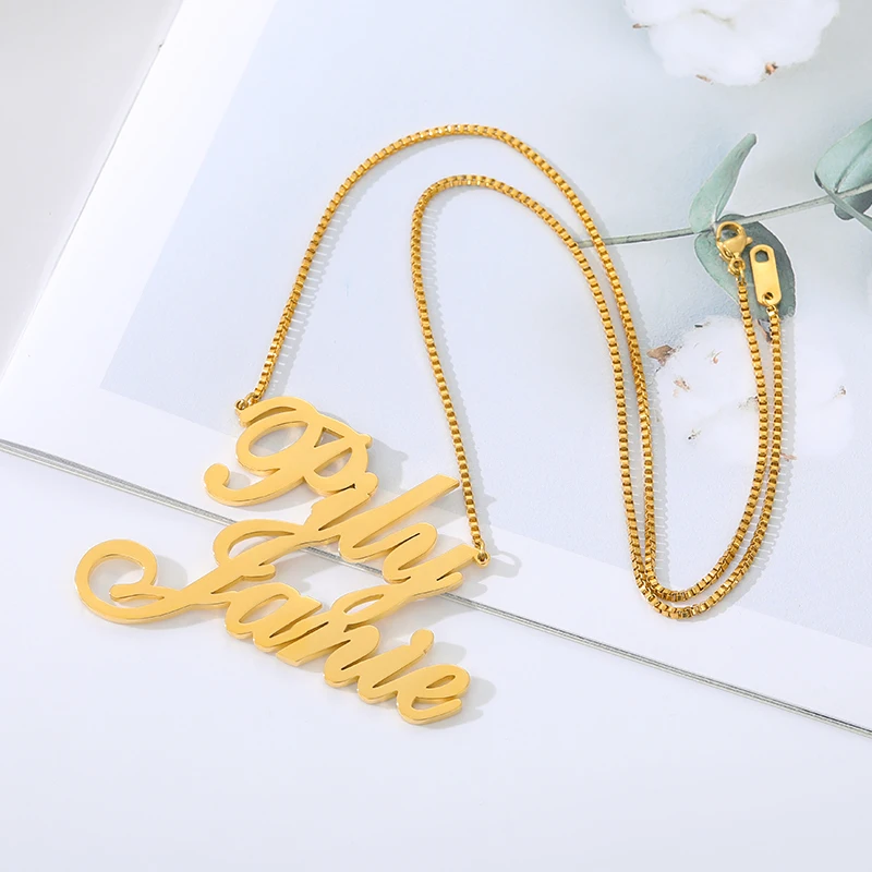 2020 Fashion Custom Stainless Steel Double Name Necklace For Women Personalized Letter Box Chain Choker Necklace Lover Gift