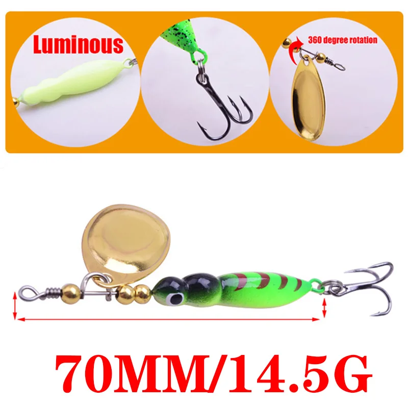 1Pcs Long Cast Fishing Lures 70mm 14.5g Luminous Spinner Bait Artificial Hard Bait Slice Metal Lures for Bass Pike Fish Tackle