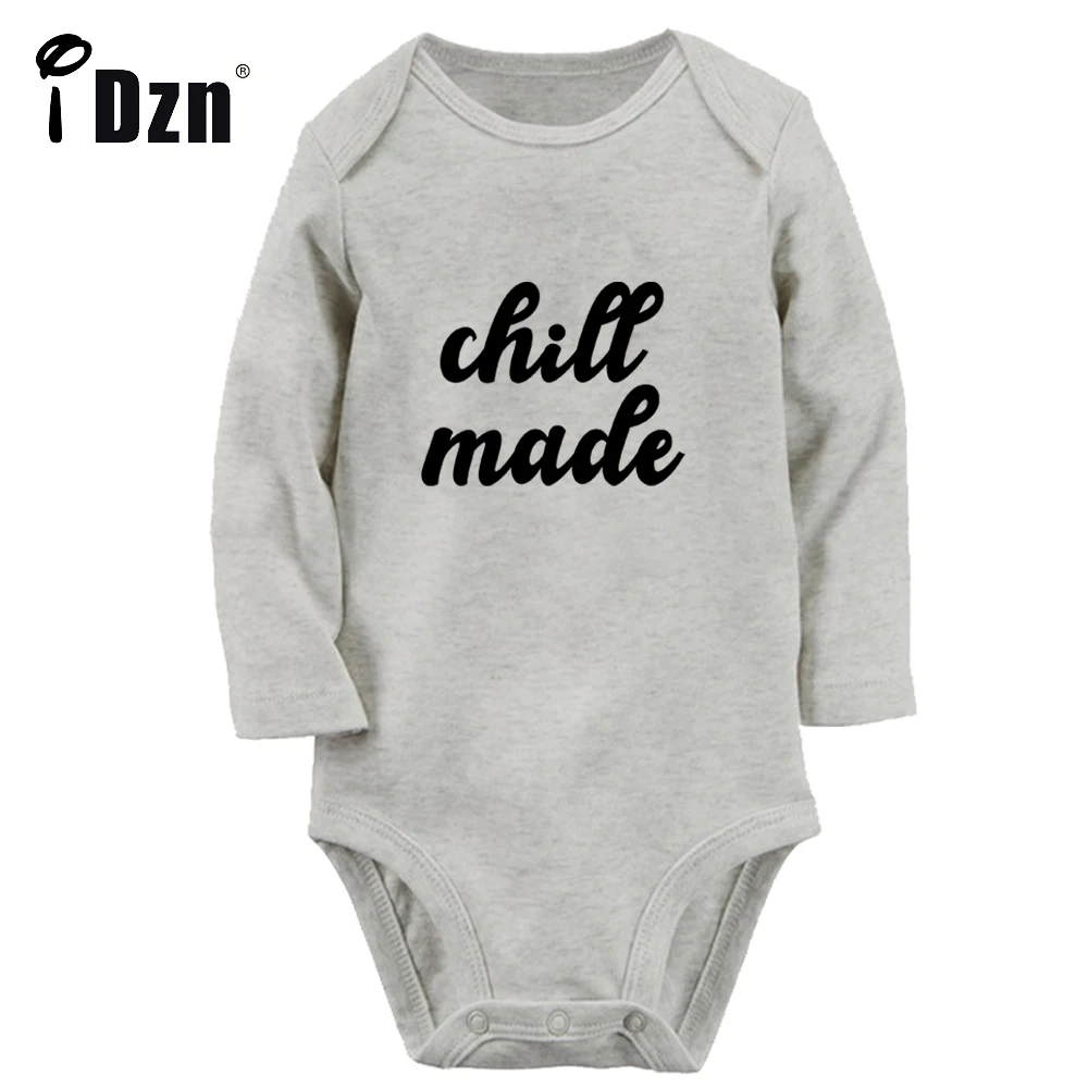 iDzn NEW Chill Made Fun Printed Baby Boys Rompers Cute Baby Girls Bodysuit Newborn Cotton Jumpsuit Long Sleeves Clothes