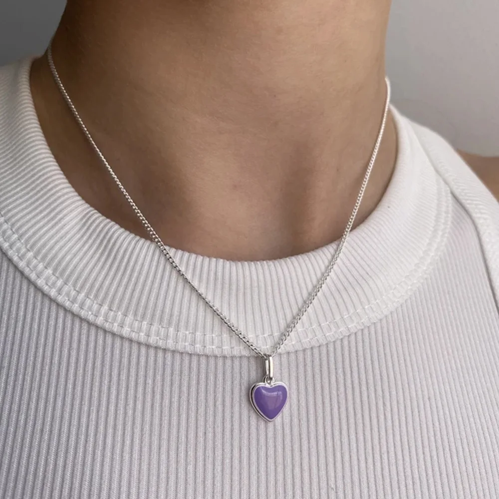 Enamel heart necklaces for women green purple espresso color cute necklaces for teenage egirls simple trendy summer wholesale