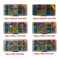 Combination Car Fuse 50/100PCS Assortment Set for Auto Blade Type Cars Fuses 2/3/5/7.5/10/15/20/25/30/35A with Box and Clip