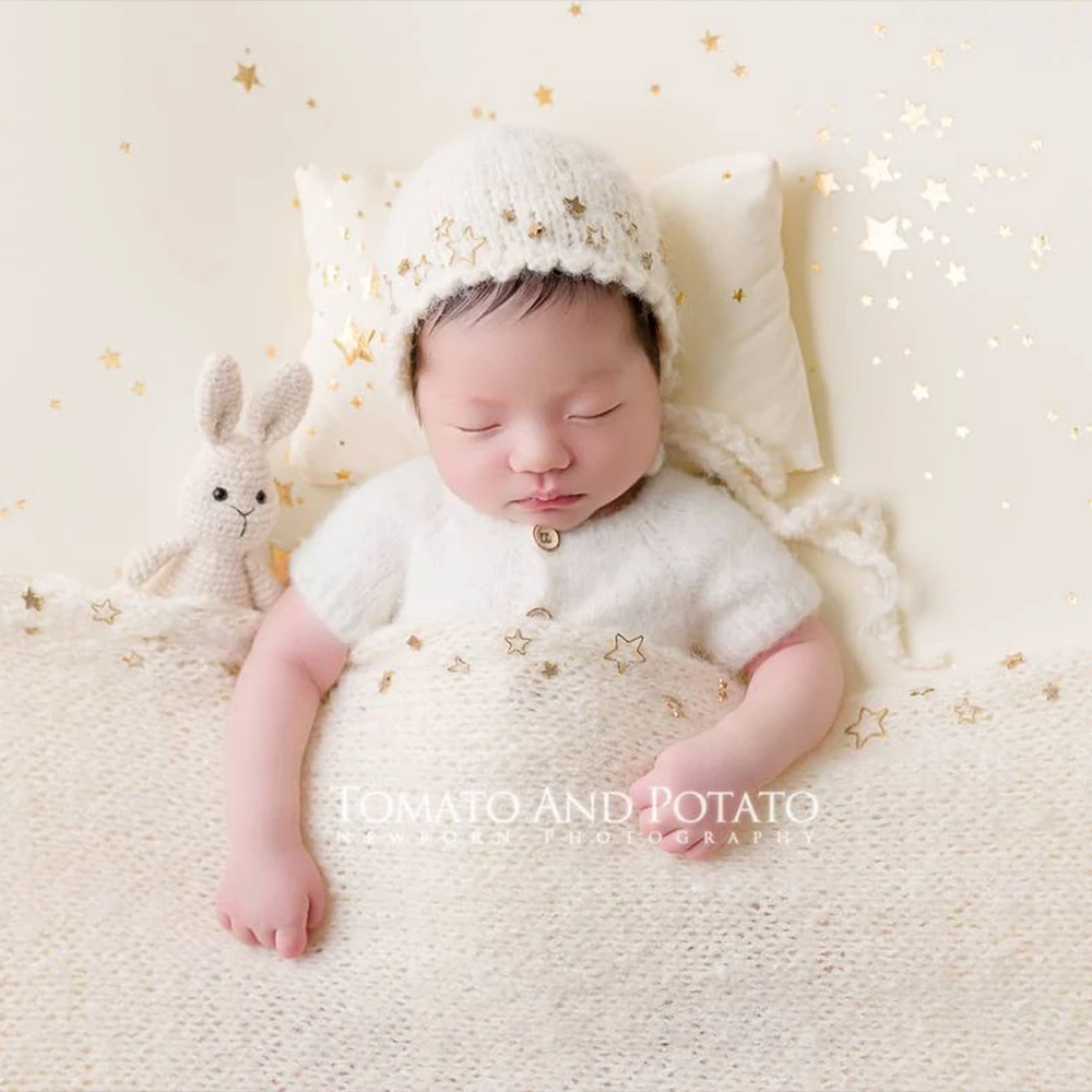 New Newborn Photography Props Infant for Baby Photography Wraps + Hat Mohair Hand Star Wrap Prop Accessories