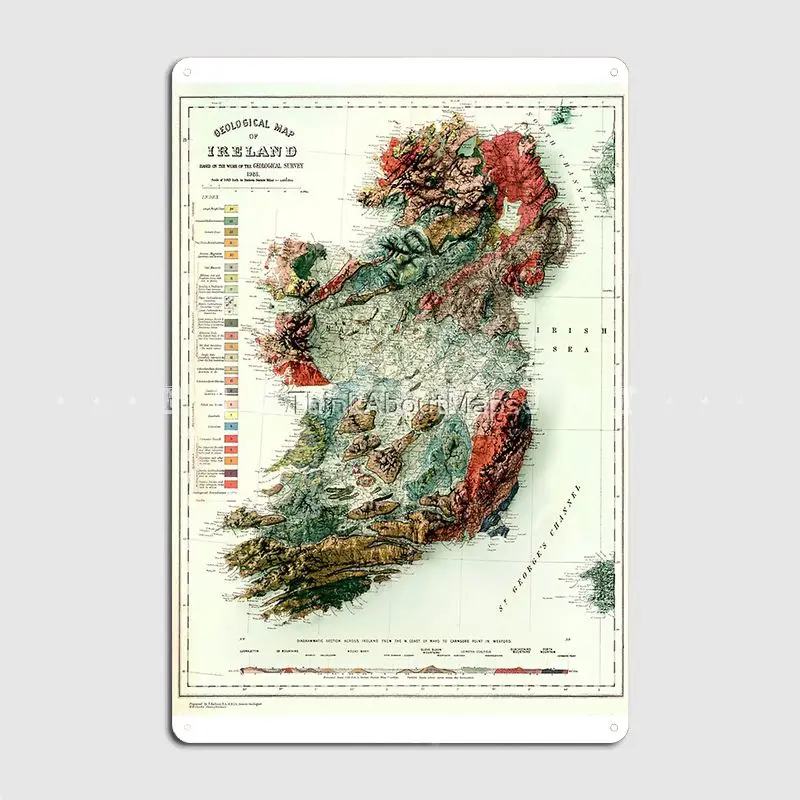 1926 Geological Map Of Ireland 3d Digitally-Rendered Metal Sign Cinema Garage Party Plaques Create Tin Sign Poster