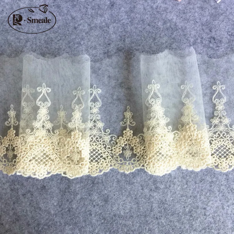 (4-5Yards/lot ) Beige Embroidery Lace Trim, DIY Handmade Lace Accessories Textile Fabric RS725