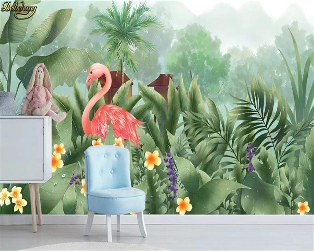 

beibehang Custom 3d wallpaper mural medieval hand painted tropical rain forest flowers and birds background wall painting