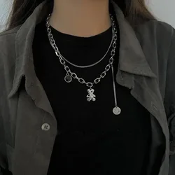 Korean Stainless Steel Choker Layered Necklace Women Punk Trendy Dainty Chain Statement Pendant Hip Hop Jewelry