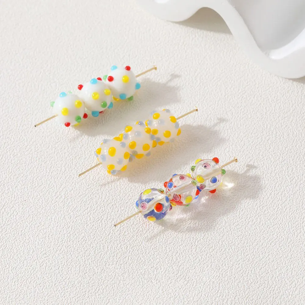 6PCS Colored Spots on Glass Beads Round Septal Bead for Jewelry Making Bracelet Diy Earrings Supplies Hand Made Accessories