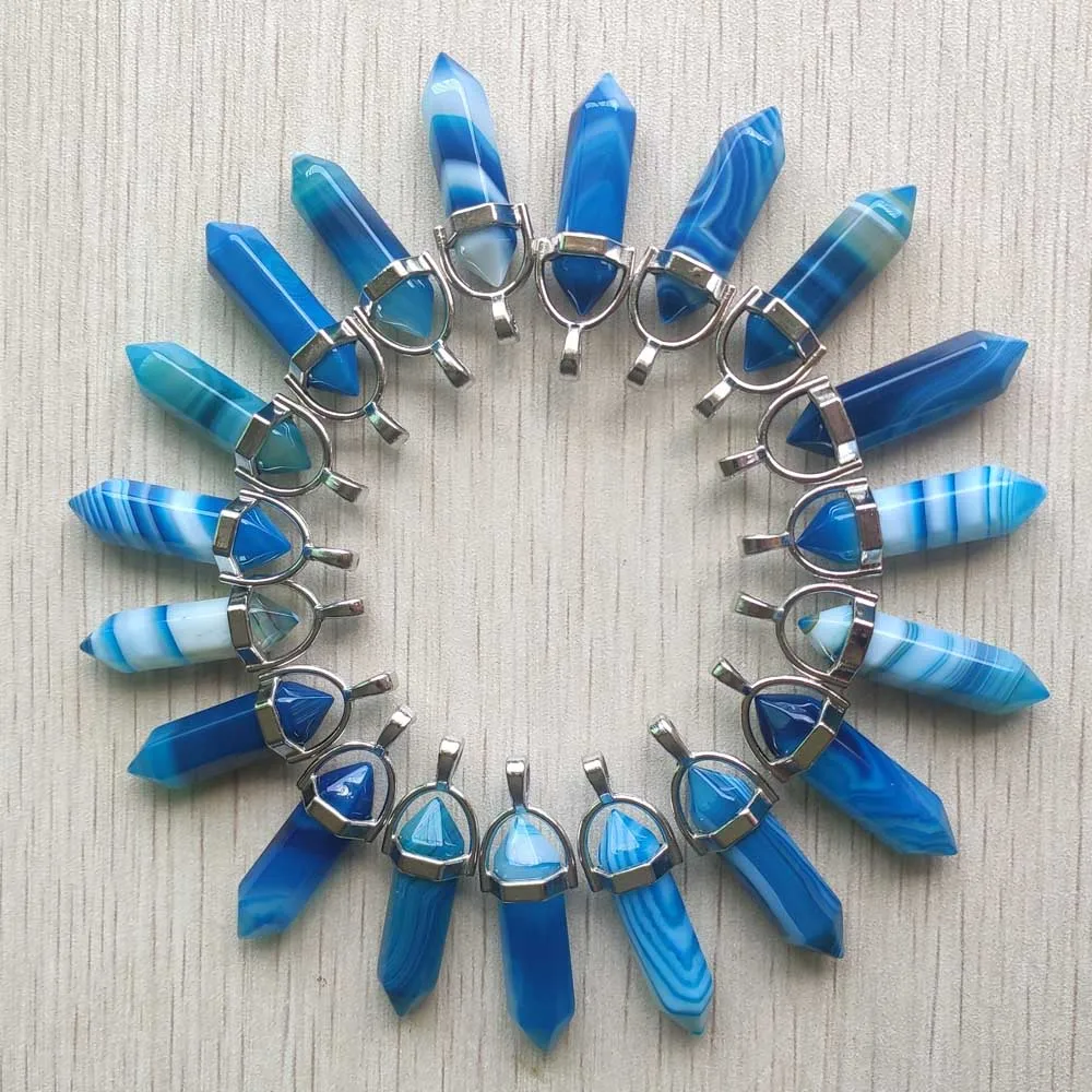 

Fashion stripe light blue onyx bullet shape point Chakra charms pendants for jewelry making free shipping Wholesale 24pcs/lot