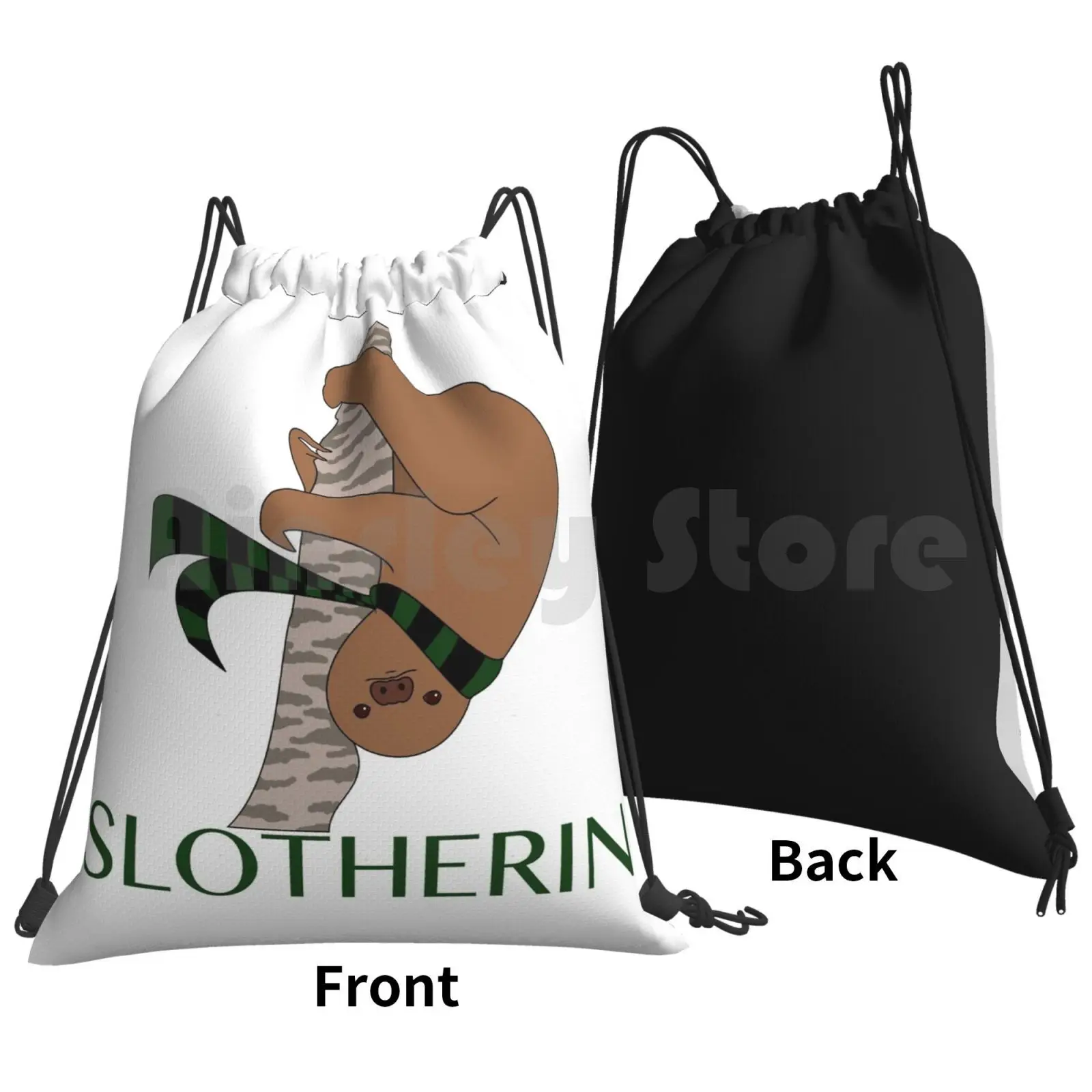 Slotherin Backpack Drawstring Bag Riding Climbing Gym Bag Graphic Design Magic Witch Wizard Animal Sloth Wand Text Funny Pun