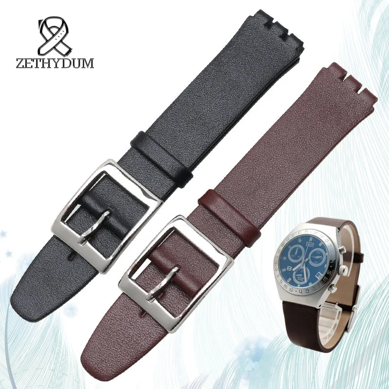 Genuine Leather Watchband Soft Strap 17mm handmade leather bracelet for swatch bracelet Leather Black,brown Watch Band Bracelet