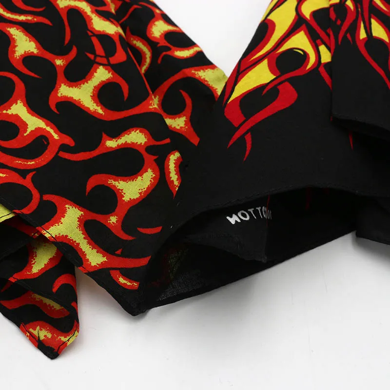 Flame Cotton Square Scarf For Men Trend Hiphop Street Dance Bandana Headband Headscarf Headwear